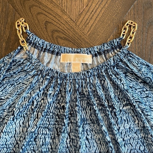 Michael Kors Blue Top With Gold Chain Detail XS - Picture 2 of 5